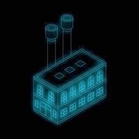 Neon factory building glowing on black background vector