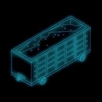 Mining cart carrying coal isometric glowing neon style vector