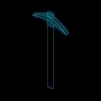 Glowing neon pickaxe shining in the dark background vector