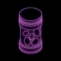 Neon container glowing with purple light on black background vector