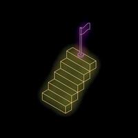 Neon stairs leading to a flag on top representing success vector