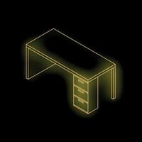 Yellow neon desk isometric view on black background vector