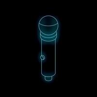Glowing neon microphone icon glimmering on black background vector