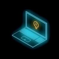 Neon laptop displaying user profile icon in isometric view vector