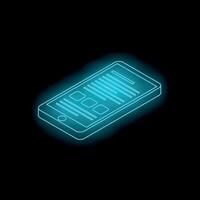 Neon blue smartphone showing mobile app interface isometric view vector