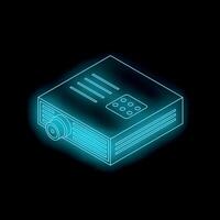 Neon projector glowing on black background with copy space vector