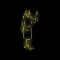Scientist raising hand while explaining something with neon effect vector