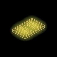 Yellow neon sign calculator icon on black background 3d isometric view vector
