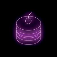 Neon style cake glowing on black background with cherry on top vector