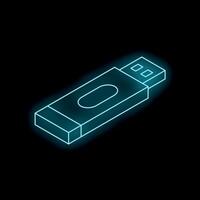 Glowing neon usb flash drive icon on black background vector