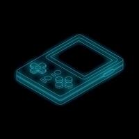 Blue neon game console glowing on dark background vector