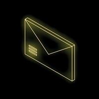 Yellow neon sign shaped like an envelope on a black background vector