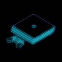 Neon game console and controller glowing on black background vector