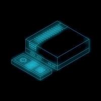 Neon blue retro game console glowing on black background vector