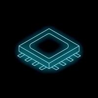 Neon blue microchip glowing on dark background vector