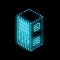Glowing blue server unit icon representing data storage and processing vector