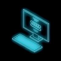 Neon desktop computer displaying login form on black background vector