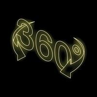 360 degrees neon sign is glowing on a black background vector
