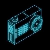 Neon camera shining in the dark isometric view vector