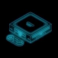 Neon blue isometric gaming console shining in the dark vector