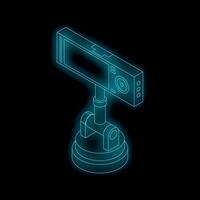 Neon glowing icon of a car dashboard camera on black background vector