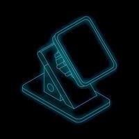 Neon smartphone showing mobile payment system on black background vector