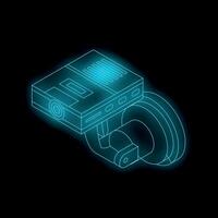 Glowing neon security camera watching in isometric perspective vector