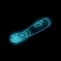 Modern neon robotic arm being developed in virtual reality vector