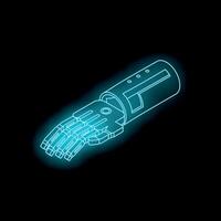 Neon blue bionic robot hand reaching out in dark background vector