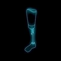 Neon prosthetic leg glowing on black background vector