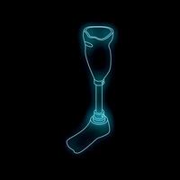 Neon prosthetic leg glowing on black background vector