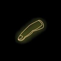 Neon yellow finger touching glowing button on black background vector