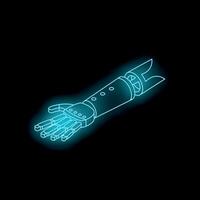 Neon blue bionic arm extending in dark space vector