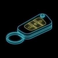 Glowing neon line car remote key on black background vector