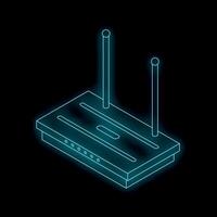 Neon wifi router glowing on black background vector