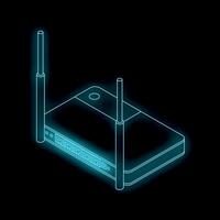 Neon blue router providing internet access on black background vector