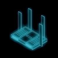 Neon router glowing on black background representing internet connection vector