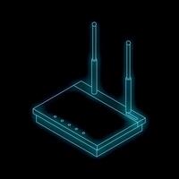 Neon wifi router glowing on dark background vector