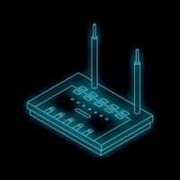 Neon wifi router glowing on black background vector