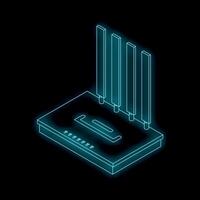 Neon router glowing on dark background representing internet connection vector