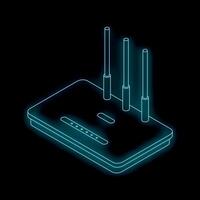 Neon wifi router glowing on dark background vector