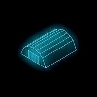 Glowing neon warehouse building on a black background vector
