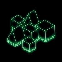 Green neon geometric shapes creating abstract composition vector