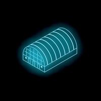 Neon style hangar icon glowing on dark background vector