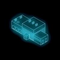 Modern factory building glowing on dark background vector