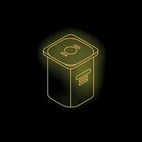 Neon food container glowing on black background vector