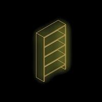 Empty bookshelf glowing on black background vector