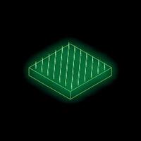 Neon green lawn growing from square soil isometric view on black background vector
