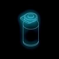 Neon milk can glowing on black background vector