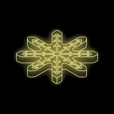 Neon yellow snowflake glowing on black background